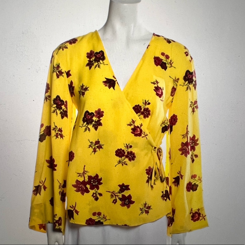 A.L.C. Yellow Floral Wrap Top
